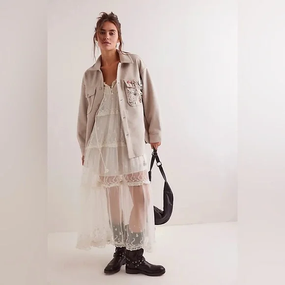 NWOT FREE PEOPLE WE THE FREE Lola Shirt Jacket | Beige/Melange MSRP $168 - Picture 3 of 11